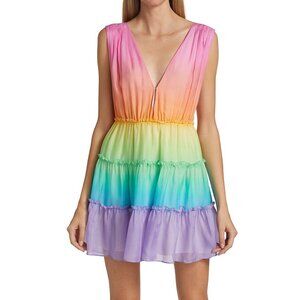 Cami NYC EGLE Rainbow Ombré Silk Sleeveless Tiered A-Line Ruffle Mini Dress